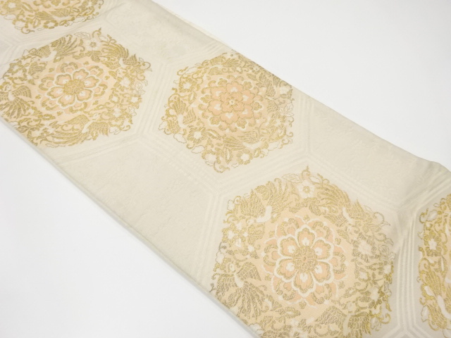 アンティーク　亀甲に花鳥・華紋織り出し袋帯（材料）